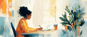 person writing at a desk