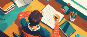 student writing on a notebook